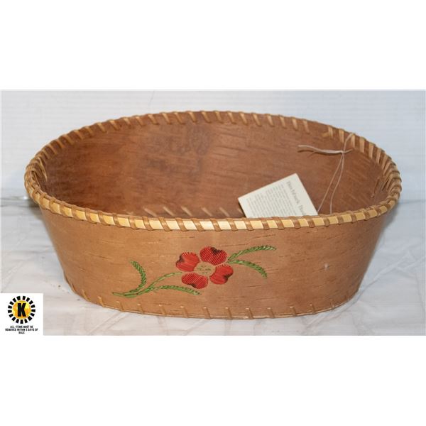 VINTAGE DENE NATIVE BIRCH BARK BASKET, SIGNED