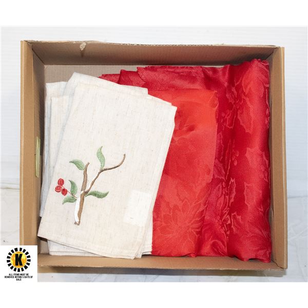 2 RED TABLE CLOTHS & NAPKINS