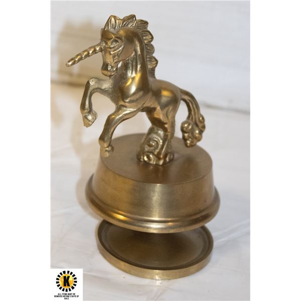 HEAVY BRASS MUSICAL UNICORN 6 IN TALL,TESTED
