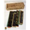 Image 1 : LOT OF ANTIQUE COLOURED GLASS LAMP SLIDES IN BOX