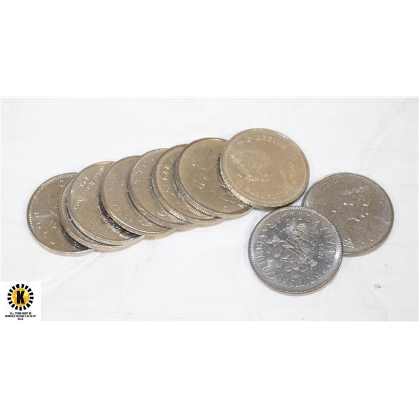 $10 FACE VALUE VARIOUS CANADA NICKEL $1 COINS