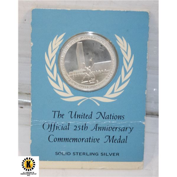 OLD SOLID STERLING SILVER UNITED NATIONS MEDAL