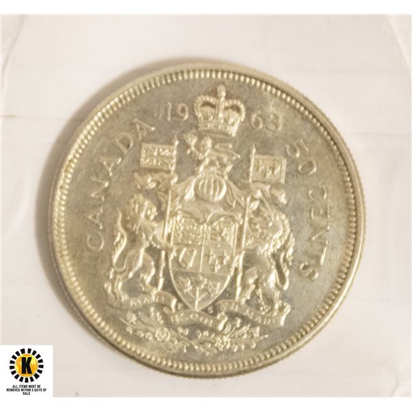 1963 SILVER CANADA 50 CENTS COIN, CIRCULATED
