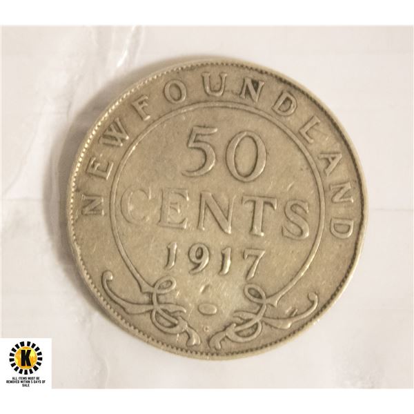 1917 SILVER NEWFOUNDLAND 50 CENTS COIN