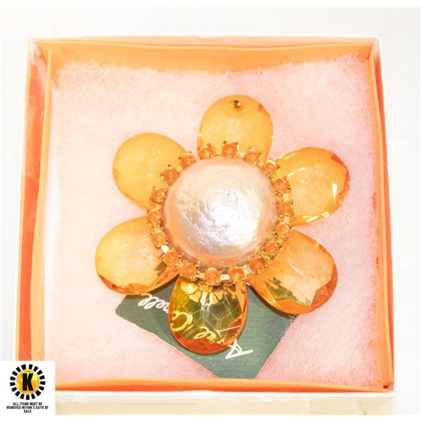 APRIL CORNELL ORANGE FLOWER BROOCH