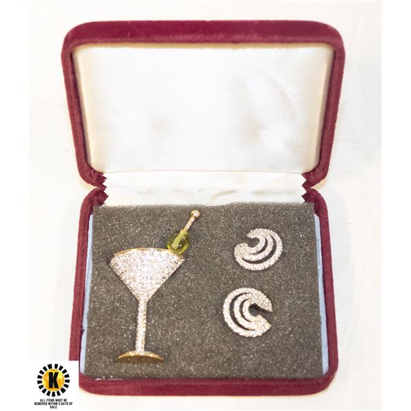 SIGNED BUTLER CRYSTAL MARTINI GLASS BROOCH