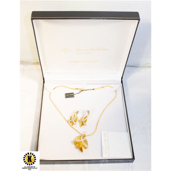 FIFTH AVE "SPARKLING MAPLE" NECKLACE/EARRINGS