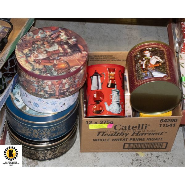 LOT OF 10 VINTAGE TINS INCLUDING SOME CHRISTMAS