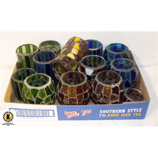 LOT 14 OF MOSAIC GLASSES VARIOUS SIZE AND SHAPE