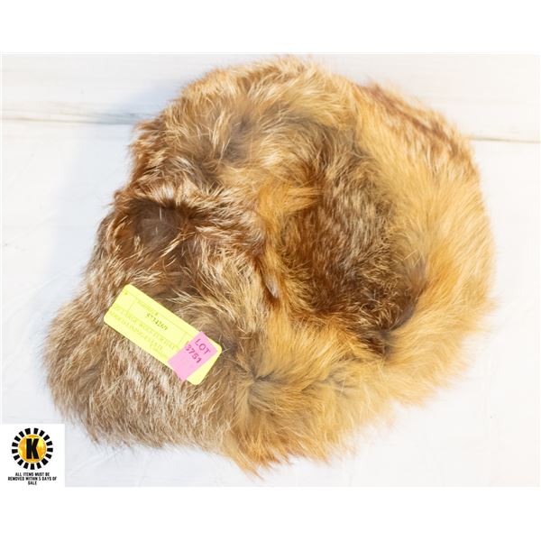 SIZE LARGE WOLF FUR HAT WITH PADDED LINING-ESTATE