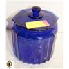 Image 1 : VINTAGE COBALT BLUE DEPRESSION GLASS COOKIE JAR