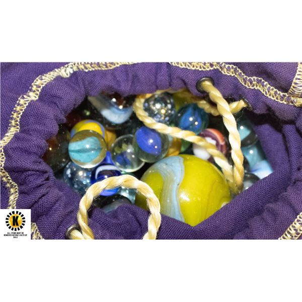 VINTAGE MARBLES IN OLD CROWN ROYAL PURPLE