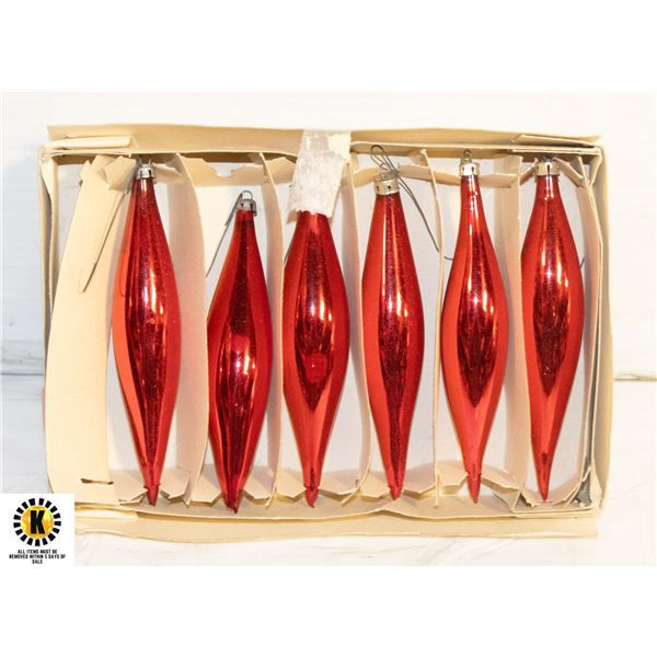BOX OF 6 VINTAGE TEARDROP CHRISTMAS ORNAMENTS