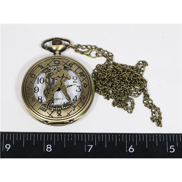 NEW AQUARIUS THEME POCKET WATCH WITH CHAIN