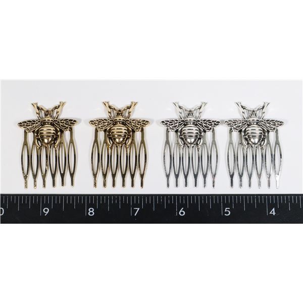 NEW 4PC SET OF METAL BEE TEETH HAIR COMBS