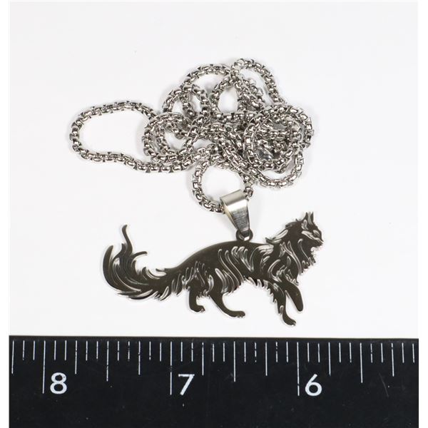 NEW SILVER TONE CAT PENDANT AND CHAIN