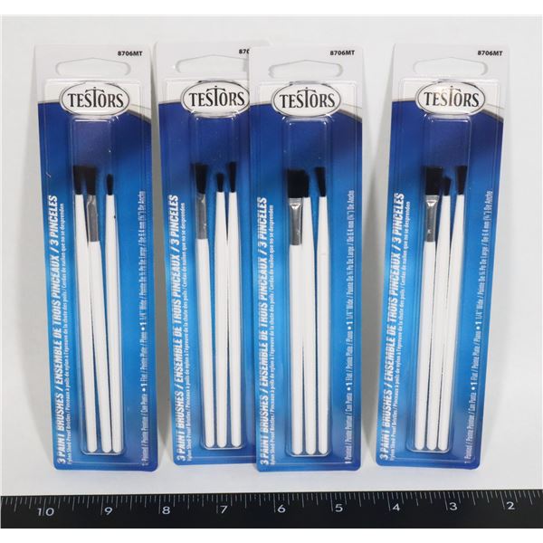 FOUR NEW 3PACKS OF TESTORS MODEL PAINTING BRUSHES