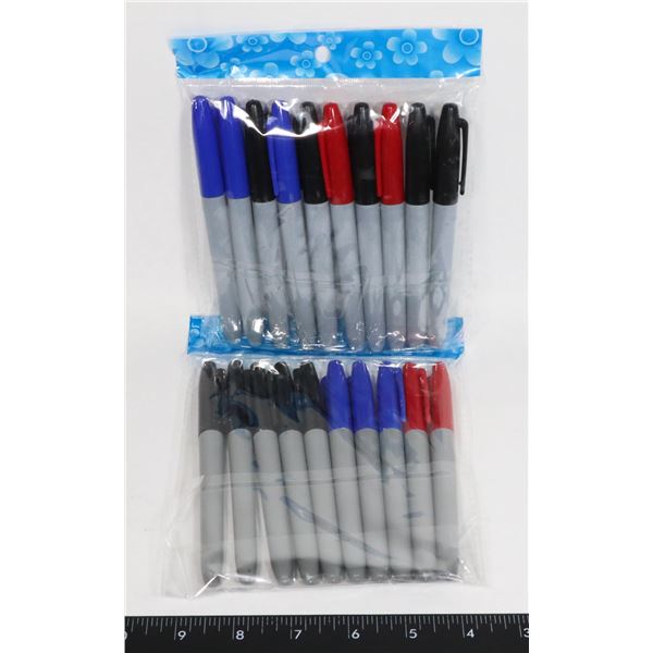 2 NEW PACKS OF PERMANENT MARKERS. BLACK, BLUE AND