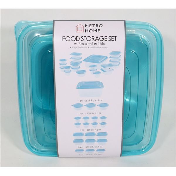 NEW 42PC FOOD STORAGE SET (21 BASES AND 21 LIDS)