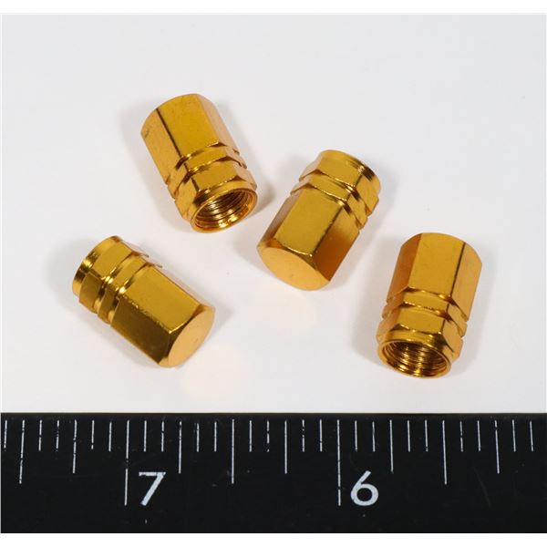 NEW 4PC GOLD TONE TIRE VALVE COVERS