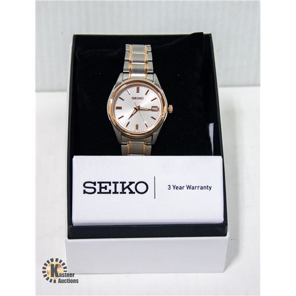 NEW SEIKO UNISEX WATCH W/ DATE, 38MM CASE