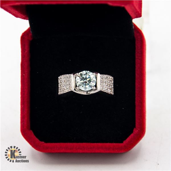 LIGHT BLUE MOISSANITE SILVER PLATED RING SIZE 9
