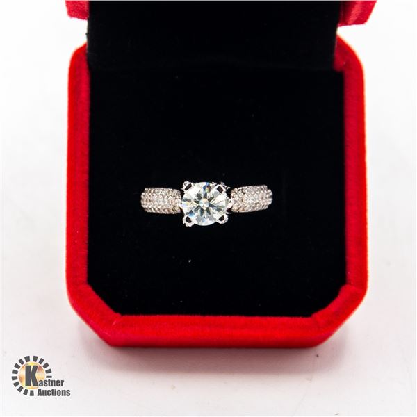 ROUND MOISSANITE SILVER PLATED SIZE 9 RING