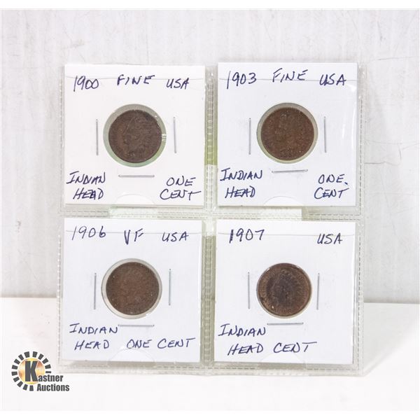 LOT OF 4 USA INDIAN HEAD CENTS