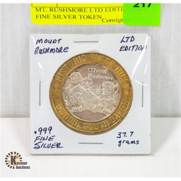 MT. RUSHMORE LTD EDITION .999 FINE SILVER TOKEN