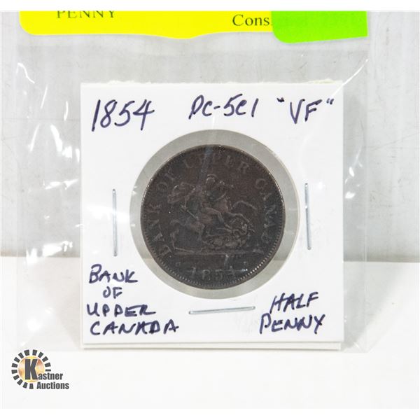 1854 BANK OF UPPER CANADA 1/2 PENNY