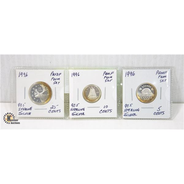 LOT OF 3 1996 STERLING .925 SILVER PROOFS