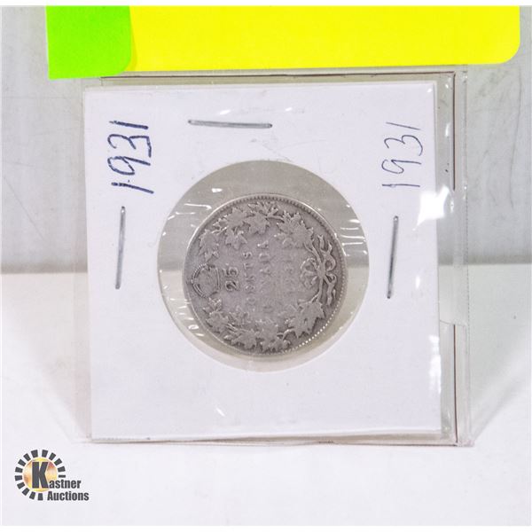 1931 SILVER KING GEORGE 25 CENT COIN