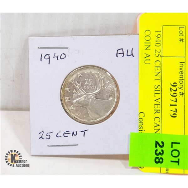 1940 25 CENT SILVER CANADIAN COIN