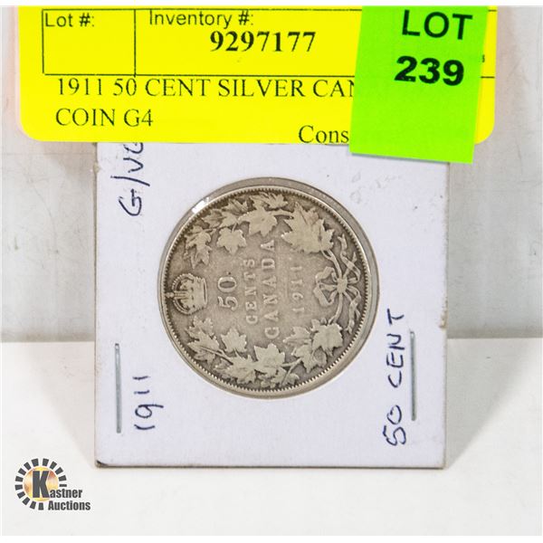 1911 50 CENT SILVER CANADIAN COIN