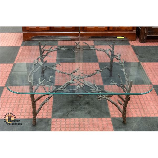 METAL BRANCH STYLE GLASS TOP COFFEE TABLE
