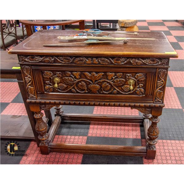 ANTIQUE SOLID WOOD ORNATE CARVED SIDEBOARD