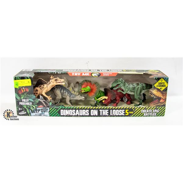 BNEW DINOSAURS ON THE LOOSE 5 PACK W/ LIGHTS &