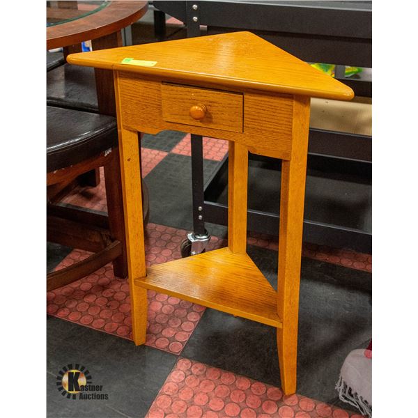 ESTATE HONEY OAK CORNER TABLE WITH DRAWER-ESTATE