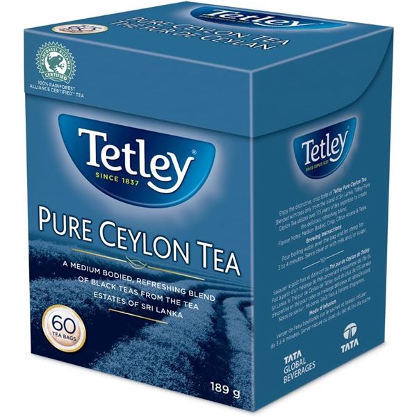 NEW 60 PACK OF TETLEY PURE CEYLON TEA BAGS