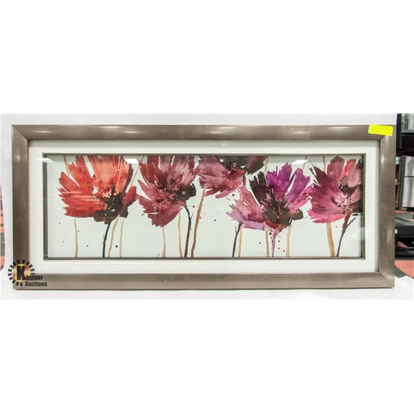 FRAMED FLORAL WALL HANGING 42"X18"