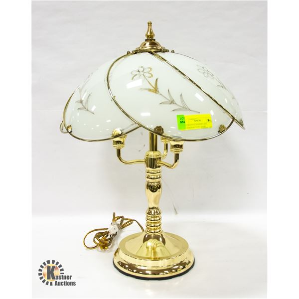 DECORATIVE BRASS/GLASS MUSHROOM TABLE LAMP