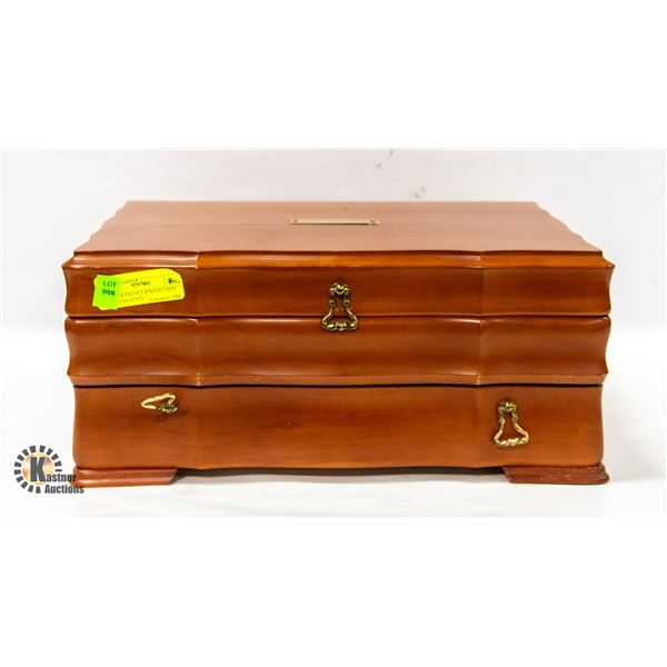 WOOD & VELVET JEWELRY BOX WITH CONTENTS