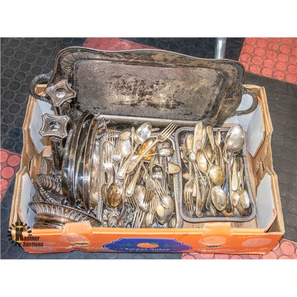 BOX OF ASSORTED SILVERWARE