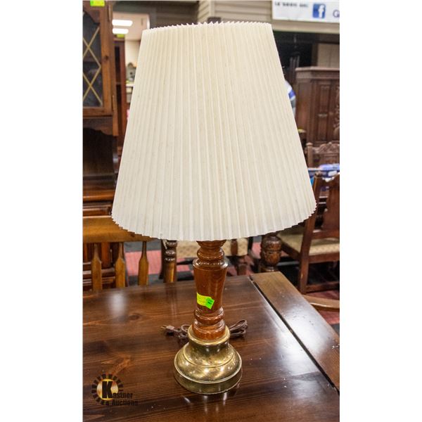 VINTAGE BRASS/OAK TABLE LAMPS- SET OF 2