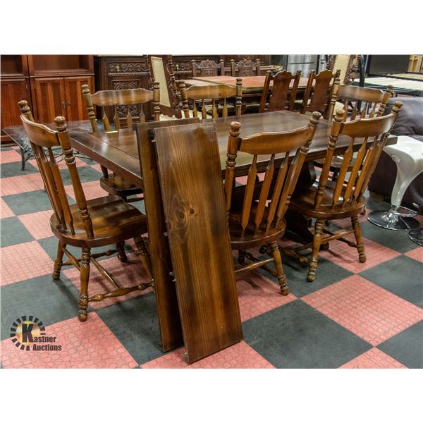 OAK DINING TABLE W/ 6 CHAIRS & 2 LEAVES- EXTENDED