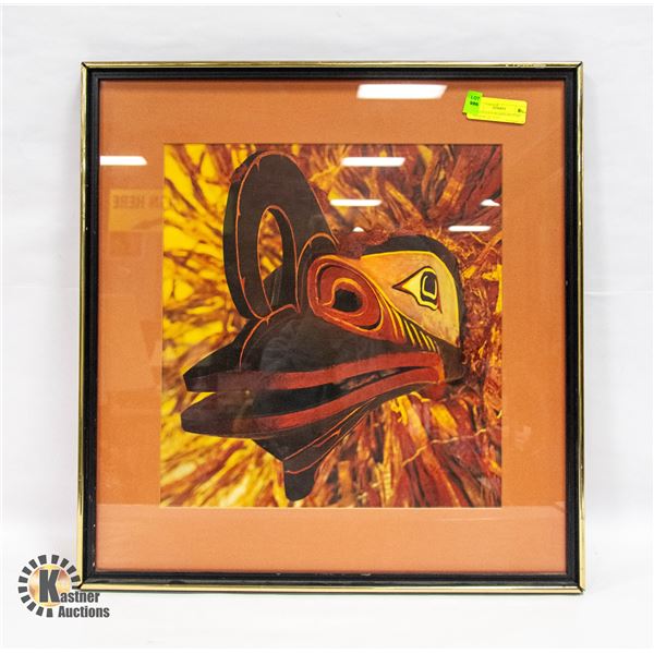 INDIGENOUS FRAMED PICTURE FROM BC 22" X 23"