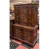 Image 1 : ANTIQUE SOLID WOOD ORNATELY CARVED LOCKING CABINET