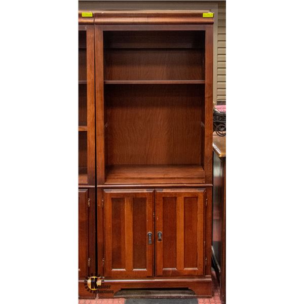 WOOD 3 SHELF 2 DOOR BOOKSHELF 30" X 18" X 75"