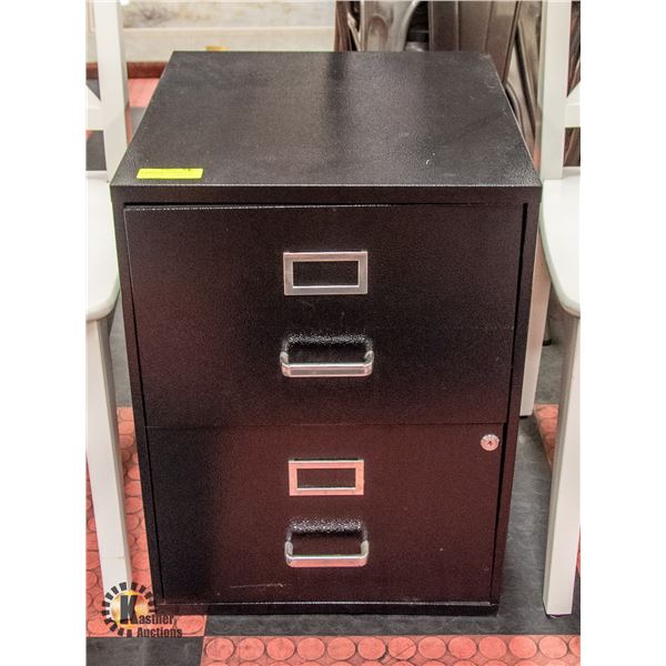 BLACK METAL 2-DRAWER FILING CABINET (OPEN,