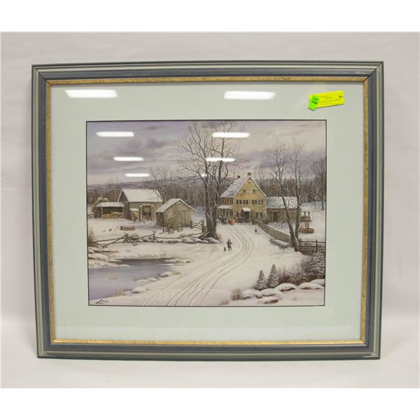 FRAMED WINTER SCENE PRINT “COUNTRY INN” BY